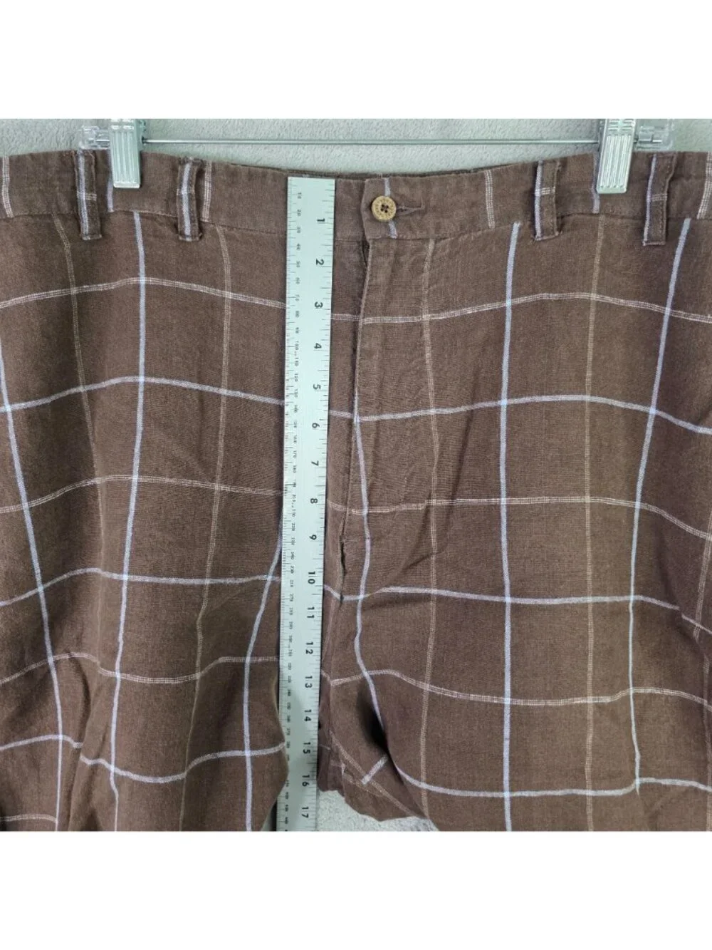Mens Caribbean Joe Brown & White Plaid Linen Shorts 10.5